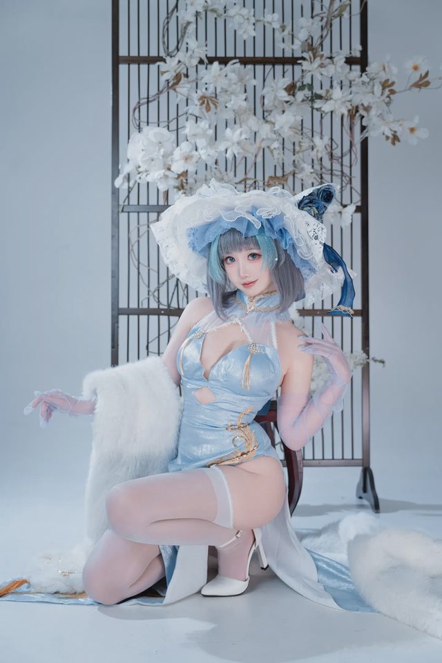 面饼仙儿 碧蓝航线 柴郡 猫猫 蓝旗袍第 13 张图片